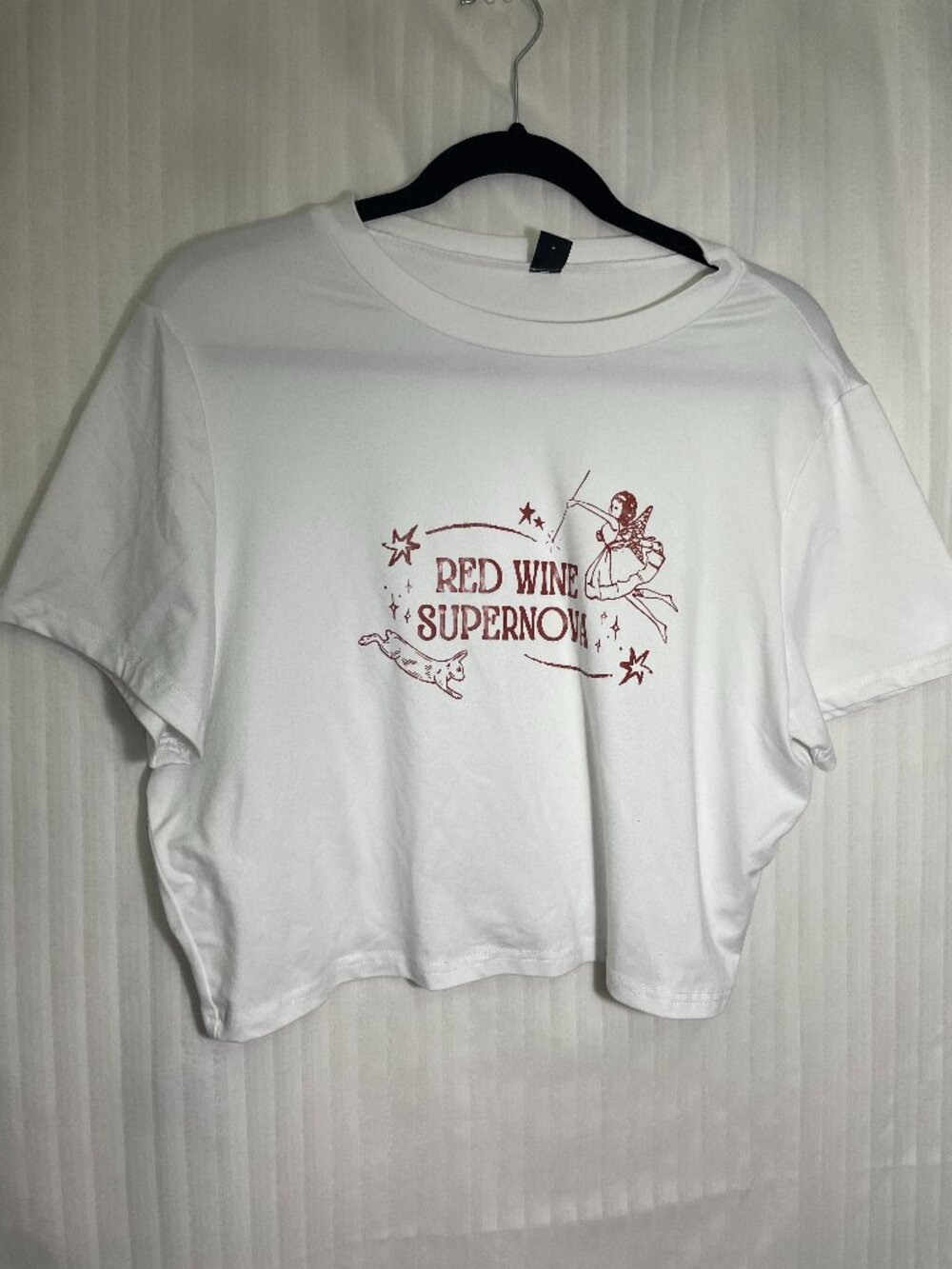 SHEIN Curve 2XL Red Wine Supernova Crop Top White Fairy Graphic T-Shirt